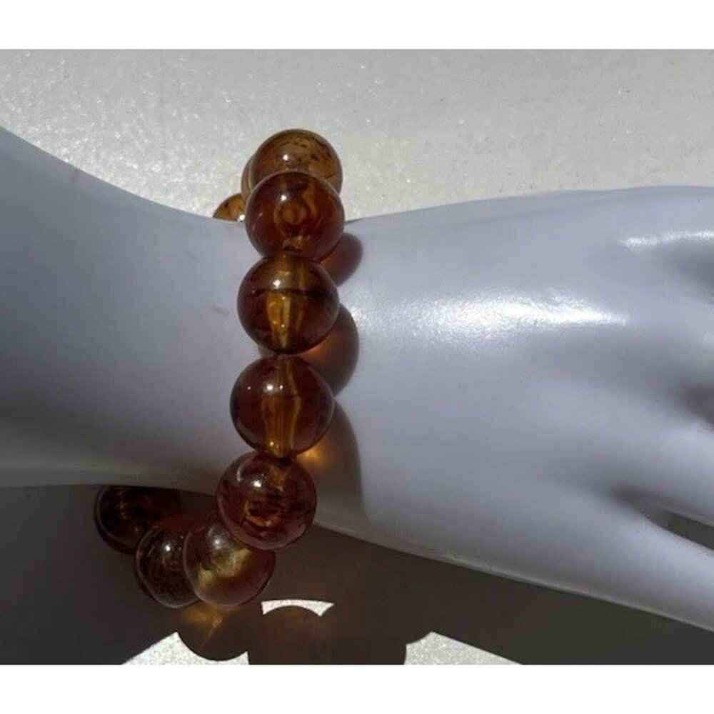 Vintage Chunky Faux Amber round Bead bracelet Women’s Sz 7” - Picture 10 of 11